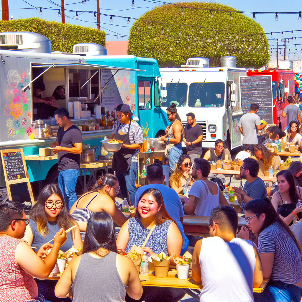 A bustling food truck scene