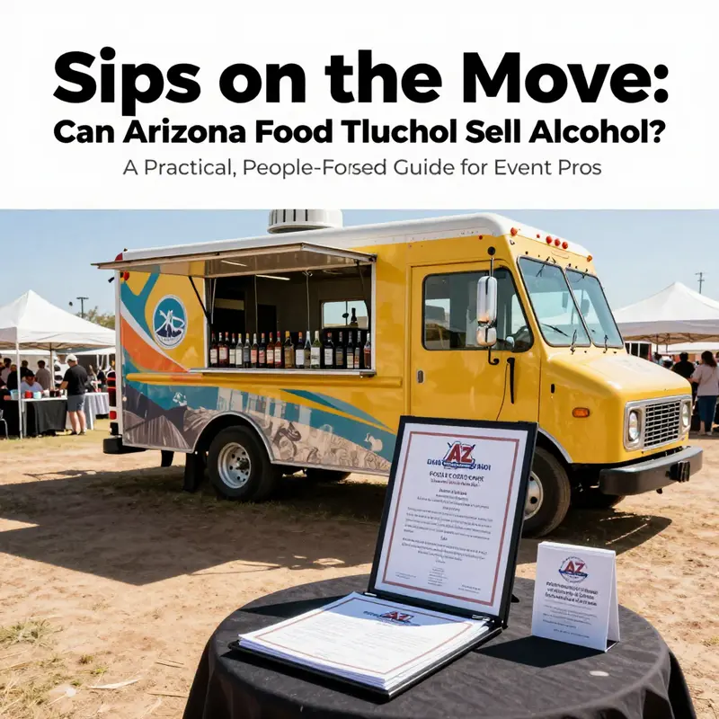 A food truck at a festival scene illustrates the licensing starting point for selling alcohol in Arizona.