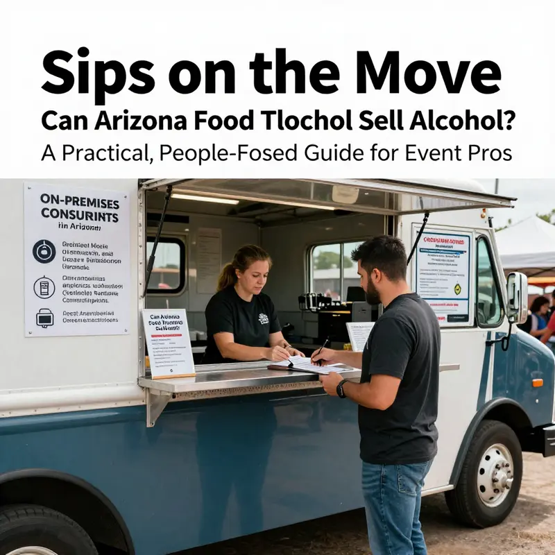 A food truck at a festival scene illustrates the licensing starting point for selling alcohol in Arizona.