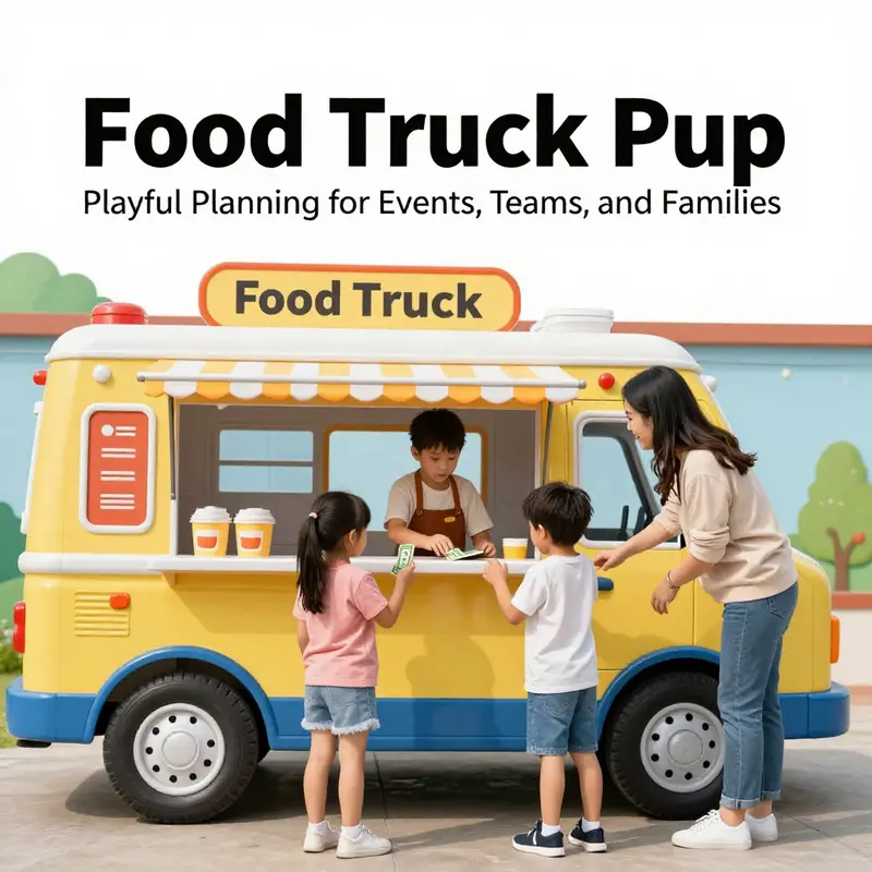 A vibrant pretend play space ready for food truck pup, with props organized for vendor and customer interactions.
