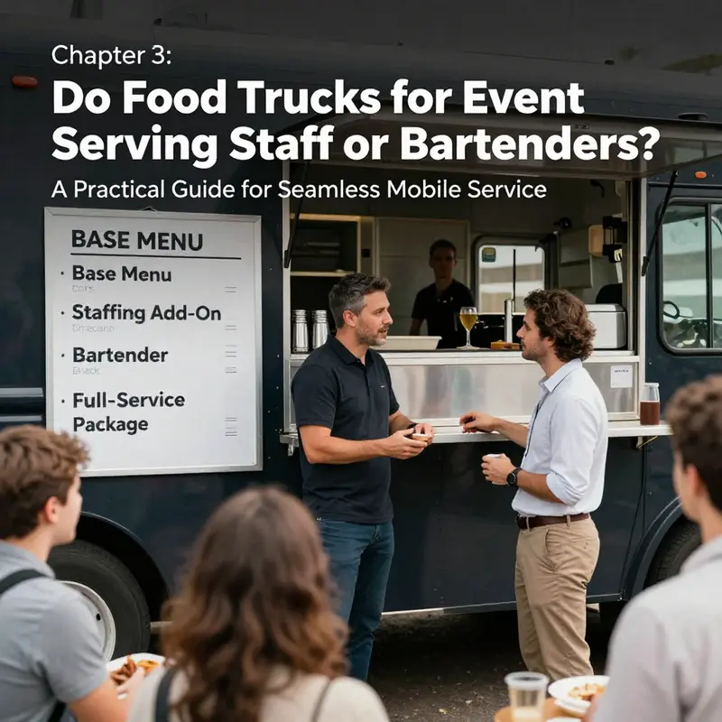 Typical staffing configurations for event food trucks, showing cook, prep staff, and a server.