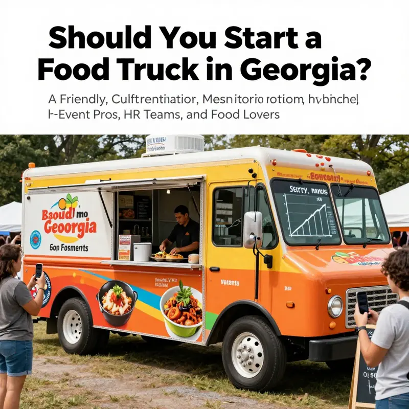 Regulatory steps and licensing essentials for Georgia’s food truck start-up, illustrated by a compliant owner and an approving inspector.