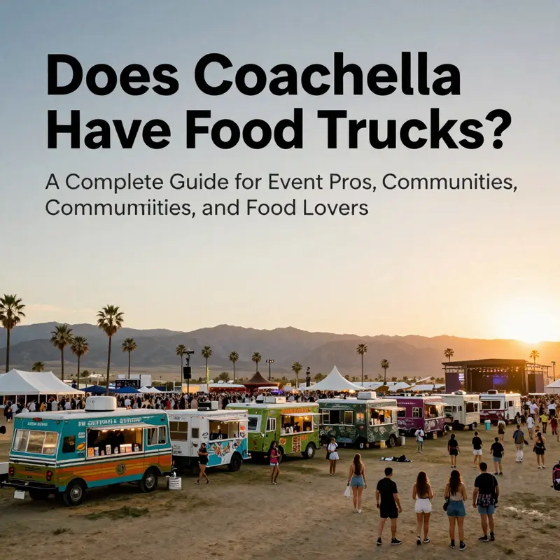 Desert festival scene featuring multiple food trucks and a lively crowd at Coachella, radiating food-forward energy.