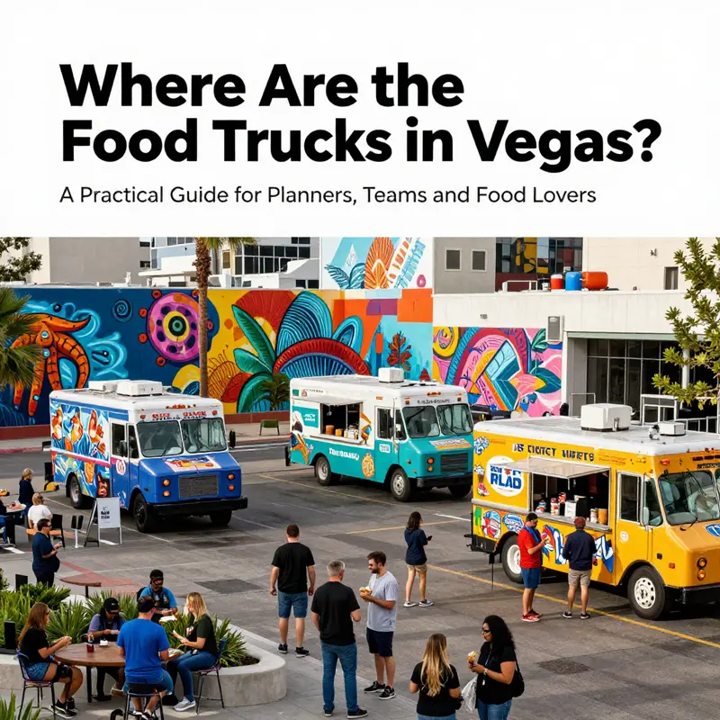Food trucks line the Strip near top hotels, offering diverse bites for hotel guests and visitors.