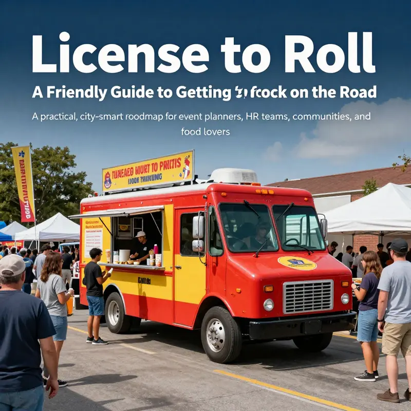 Colorful food truck at a festival with people, emphasizing licensed operation and community engagement.