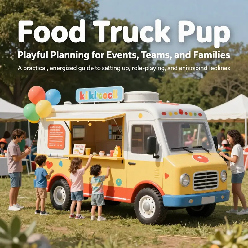Family-friendly scene of children and adults playing with a toy food truck at a community event.