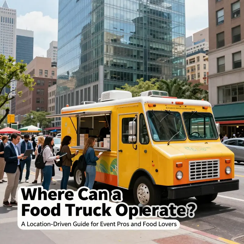 A bustling city lunch scene in a business district, where a food truck draws office workers for quick, flavorful bites.