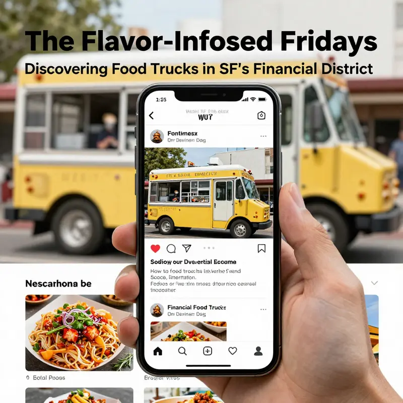 A lively atmosphere of food trucks at Salesforce Tower offering diverse culinary delights.