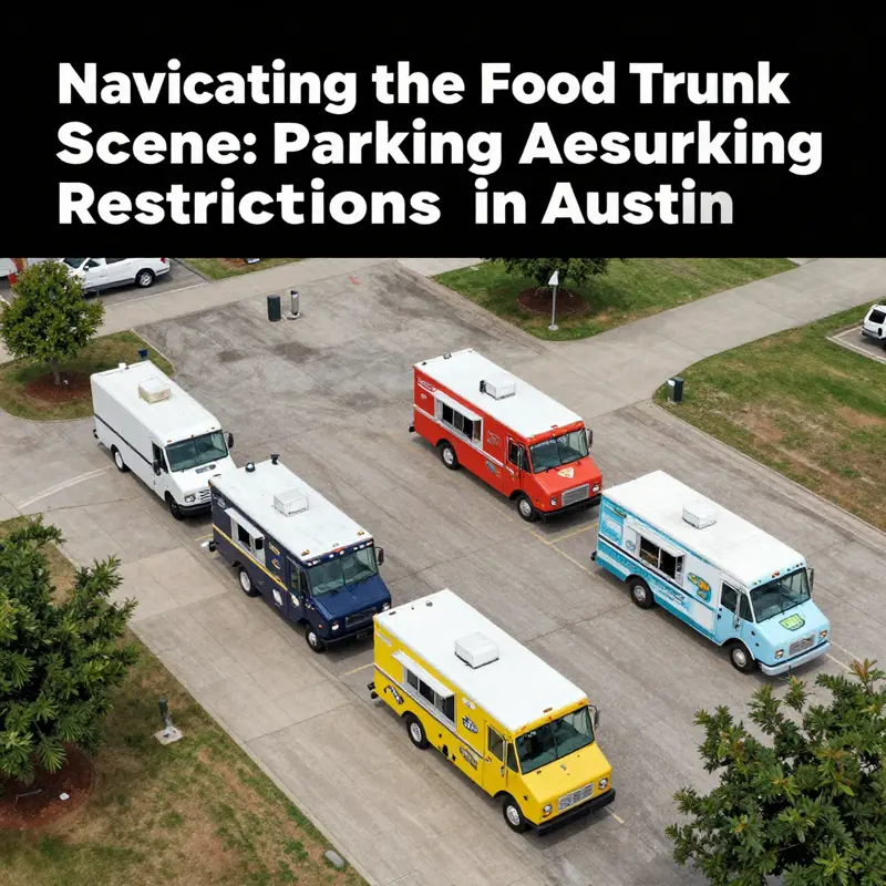 A food truck navigating parking restrictions amidst bustling Austin streets, highlighting prohibited areas.