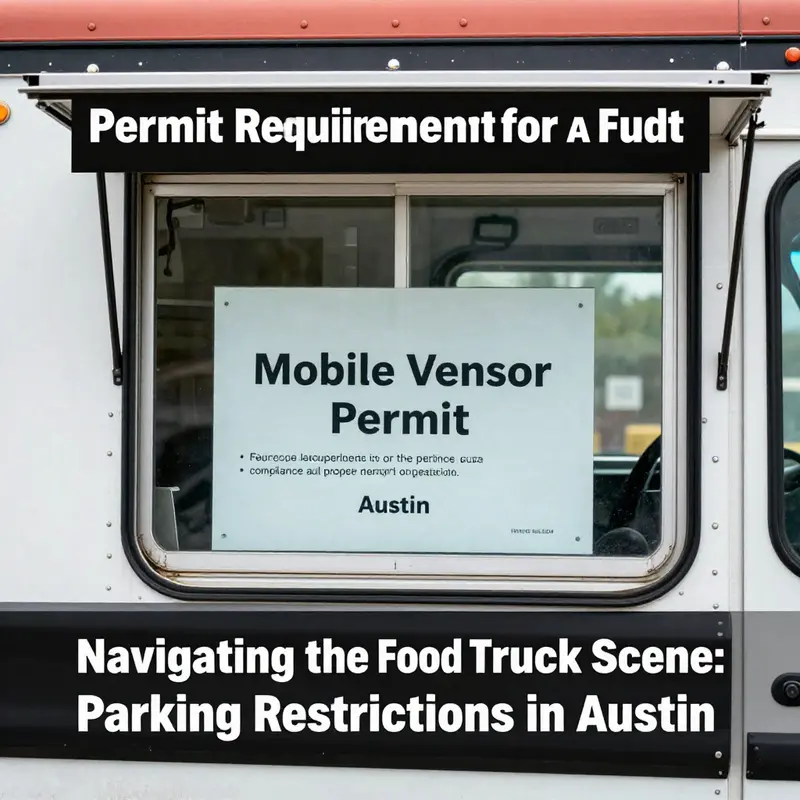 A food truck navigating parking restrictions amidst bustling Austin streets, highlighting prohibited areas.