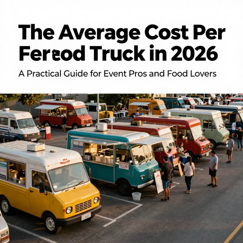 Diverse, affordable to mid-range food trucks line up at a bustling market, illustrating the spectrum of price points.