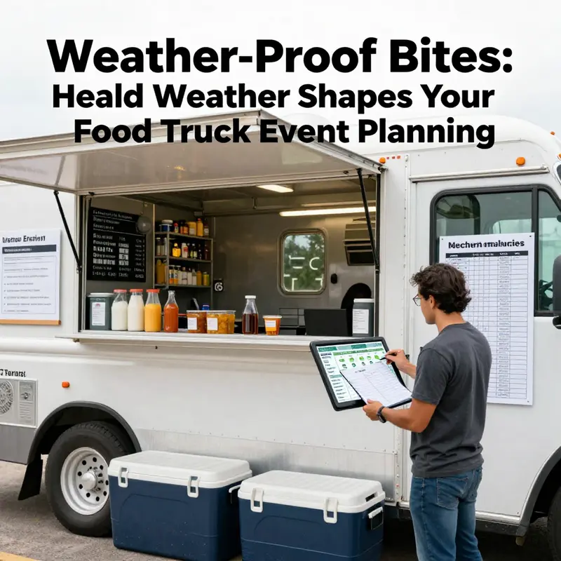 Weather-aware site selection and layout in action, showing sheltered queues and drainage-conscious pathways.
