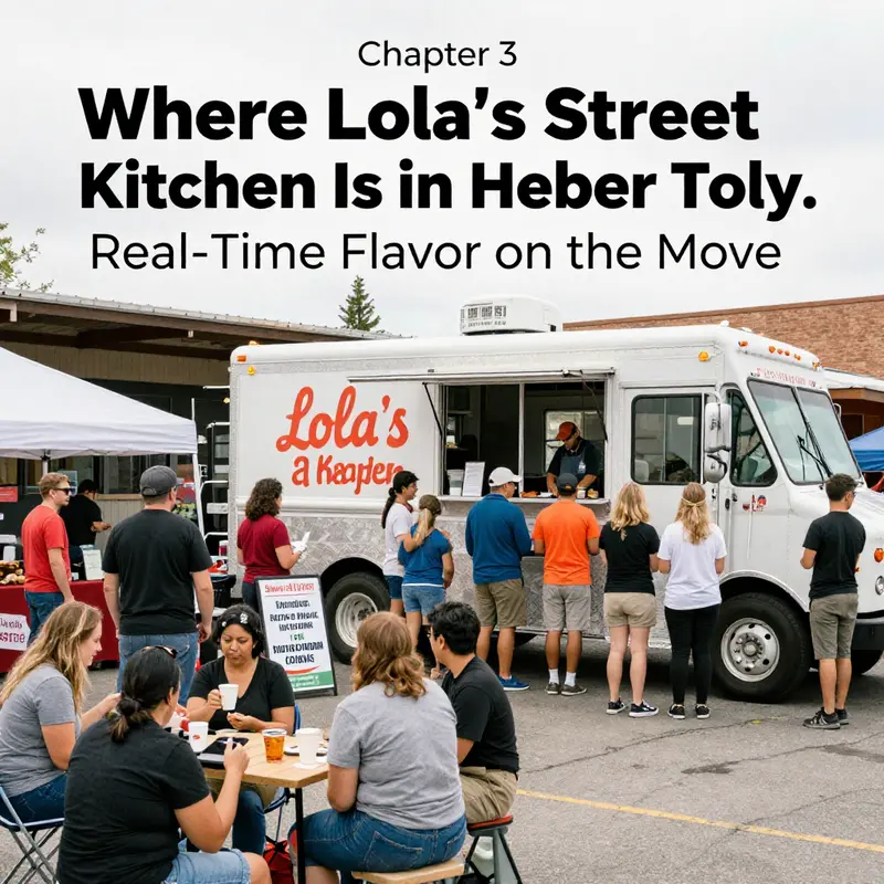 Lola’s Street Kitchen pauses at a central Heber City lane, illustrating daily location shifts and crowd engagement.