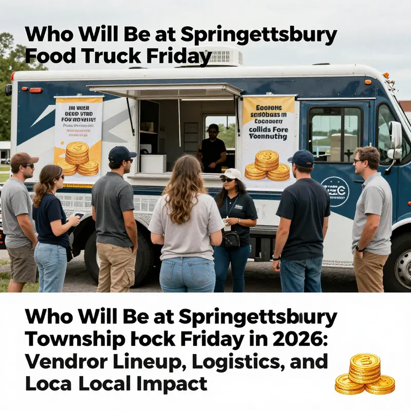 Current vendor lineup for Springettsbury Township Food Truck Friday in 2026, highlighting four trucks and an engaged crowd.