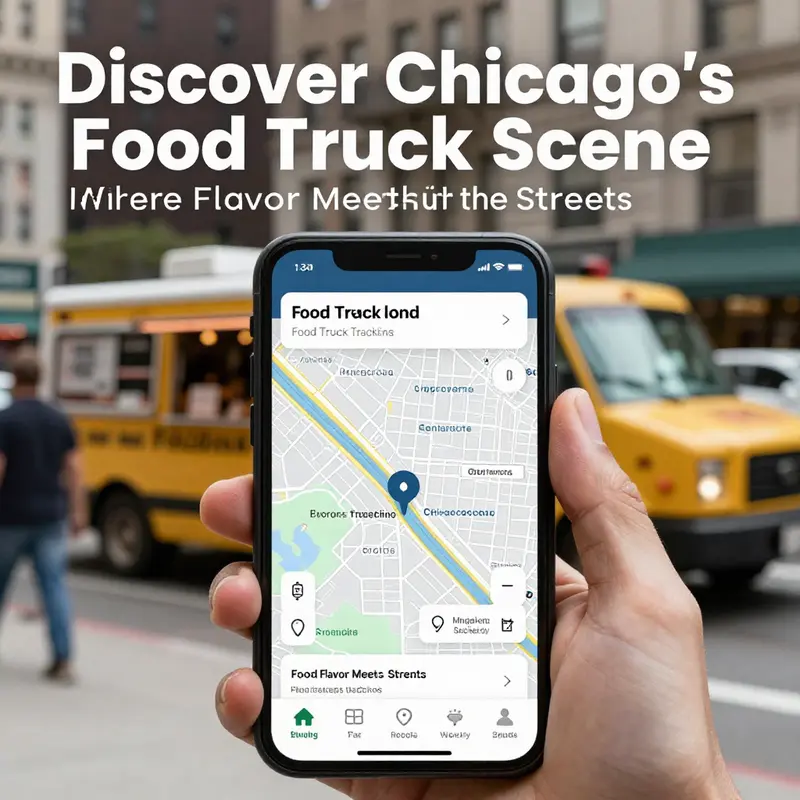 Food trucks lined up in downtown Chicago, offering a diverse range of delicious street food.