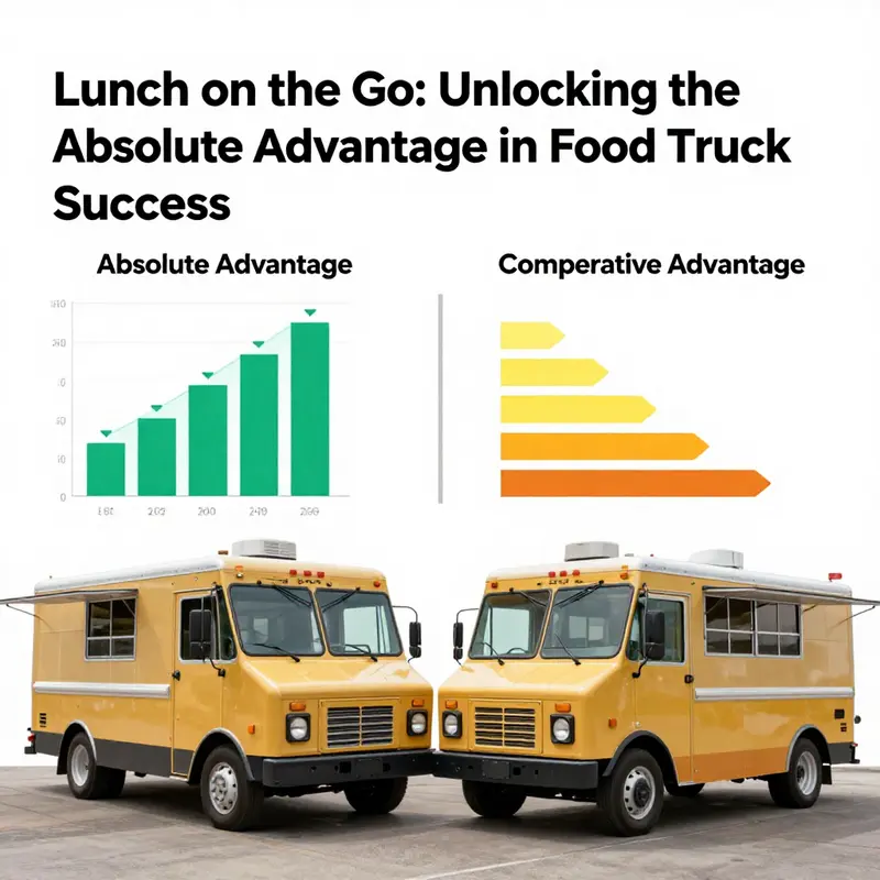 A visual representation of food truck operations alongside efficiency charts to illustrate absolute advantage.