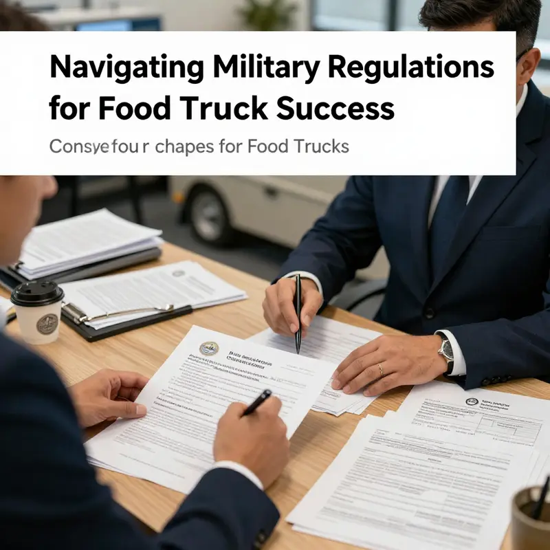 Representing the intersection of military service and culinary delights, this image captures the essence of food trucks at military bases.