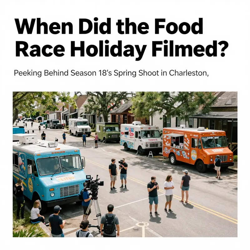 Charleston street scene with food trucks and production gear symbolizing Season 18 filming.