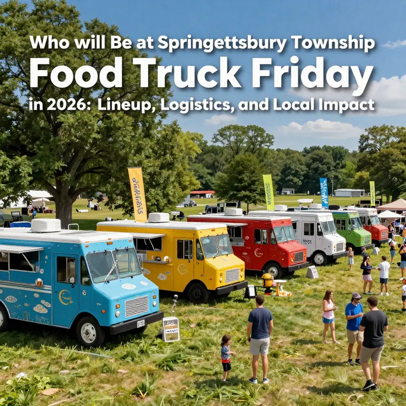 Colorful food trucks lined up at a sunny park, with people enjoying the event.