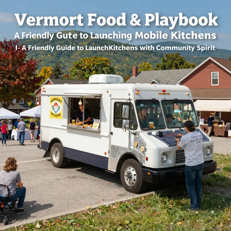 Colorful food truck serving customers at a Vermont market with a friendly, energetic atmosphere.