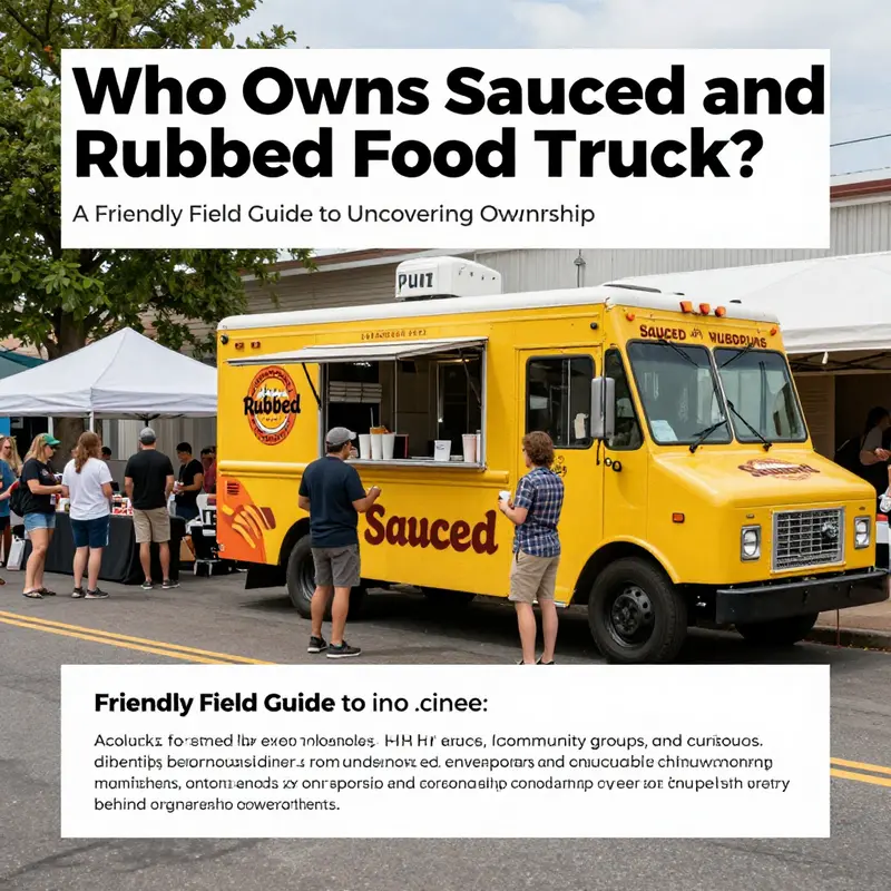 Front view of a bright Sauced and Rubbed food truck at a festival with a friendly crowd.