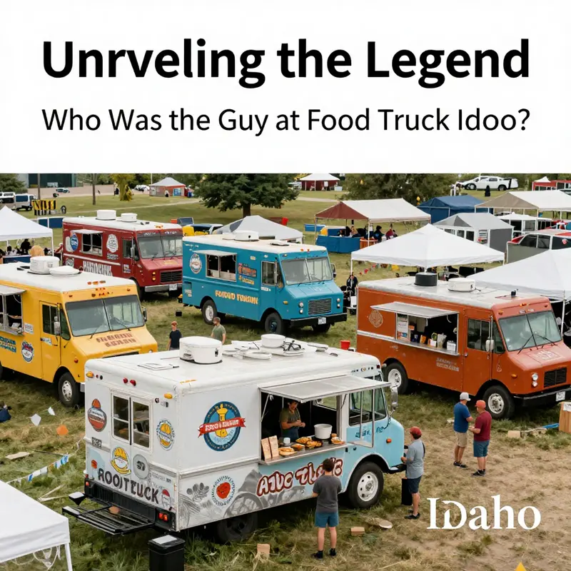 A lively food truck scene where the mysterious guy captivates visitors.