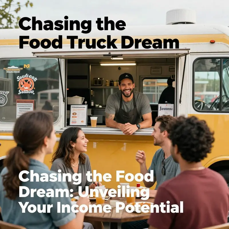 A busy food truck scene showcasing diverse dishes and delighted customers, highlighting various revenue streams.