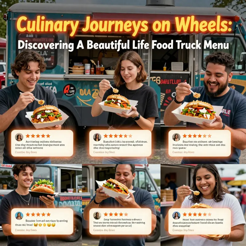 Overview of the diverse and colorful menu of A Beautiful Life Food Truck.