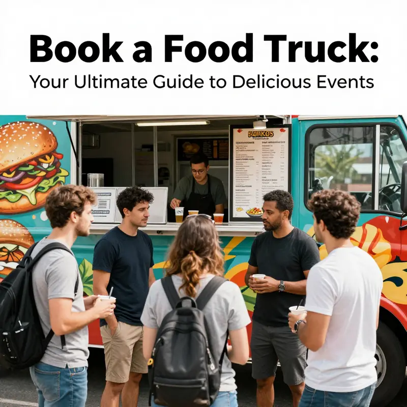 Engaged customers exploring menu options and culinary themes at a vibrant food truck.