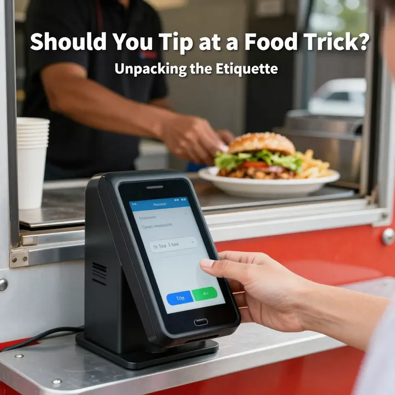 A lively food truck scene highlighting customer service, showcasing the hard work of staff serving food.