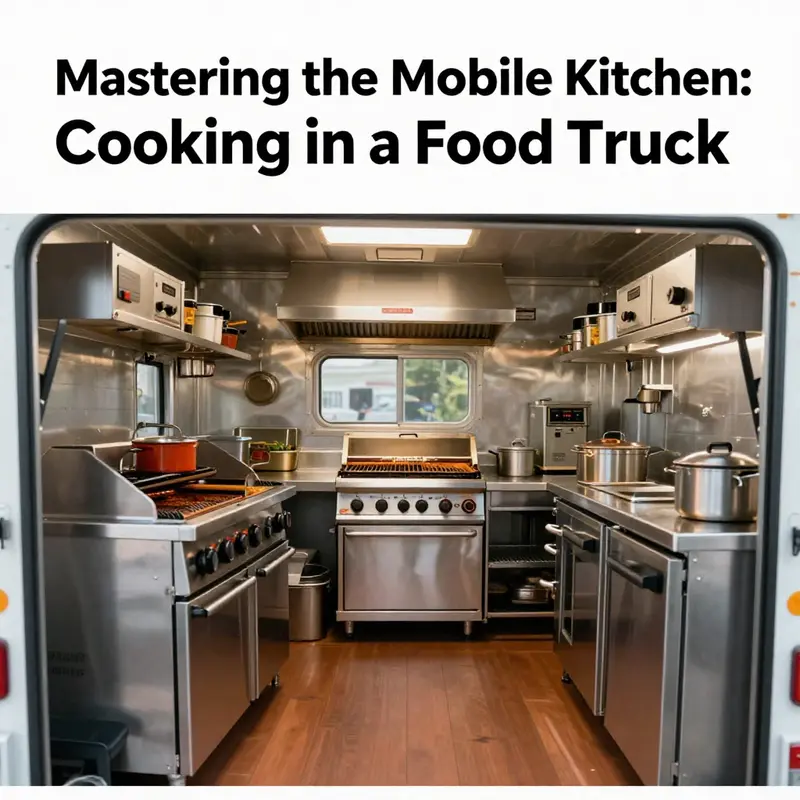 An organized food truck kitchen filled with essential commercial-grade equipment for efficient cooking.