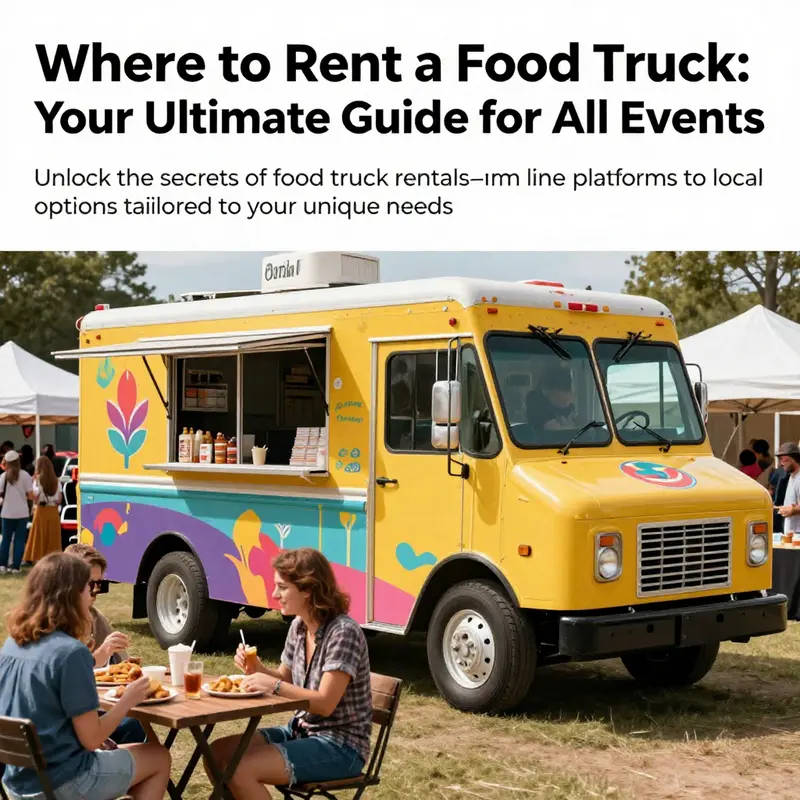 A food truck at an outdoor event, with people enjoying a variety of meals, illustrating the joy of food truck rentals.