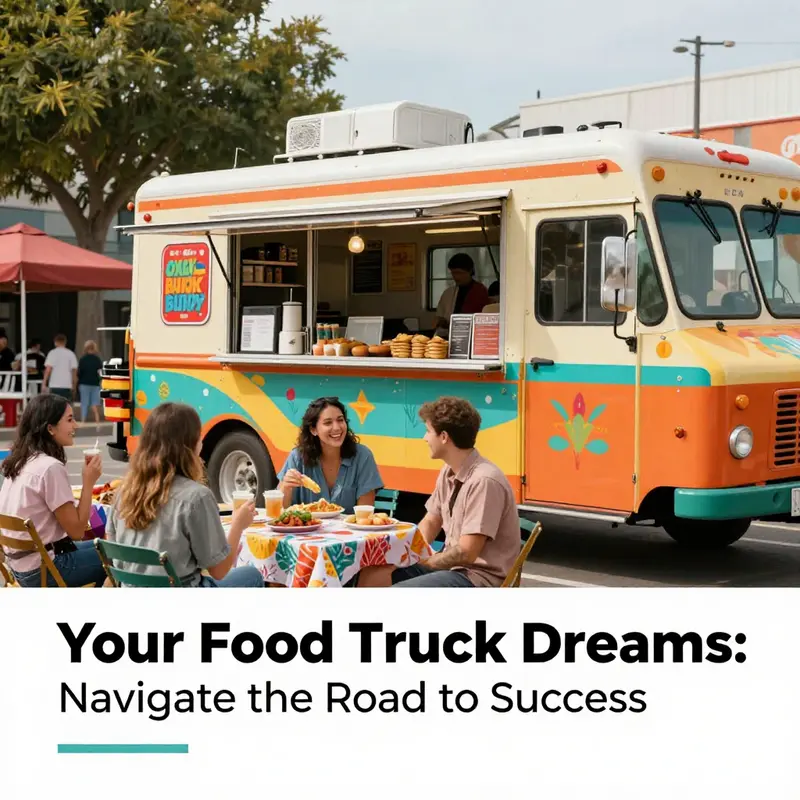 A lively food truck surrounded by happy customers enjoying street food.