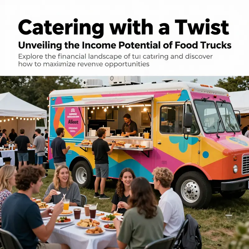 A food truck serving a vibrant outdoor catering event with guests enjoying gourmet offerings.