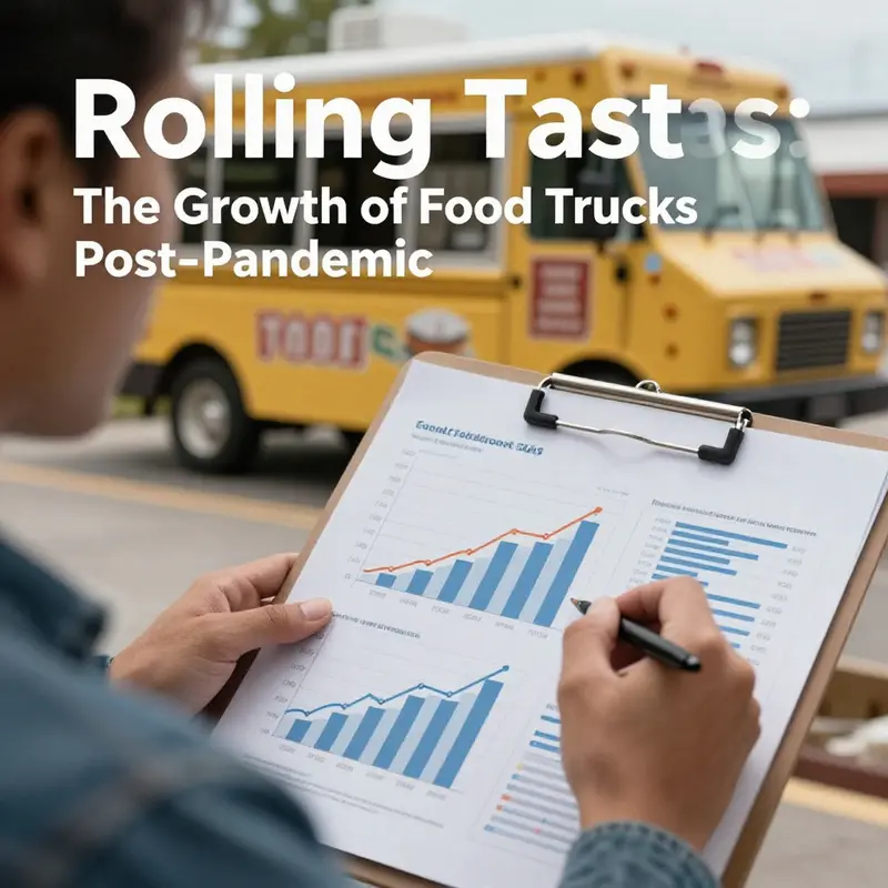 A vibrant outdoor food truck park showcasing the resurgence of food trucks after the pandemic.