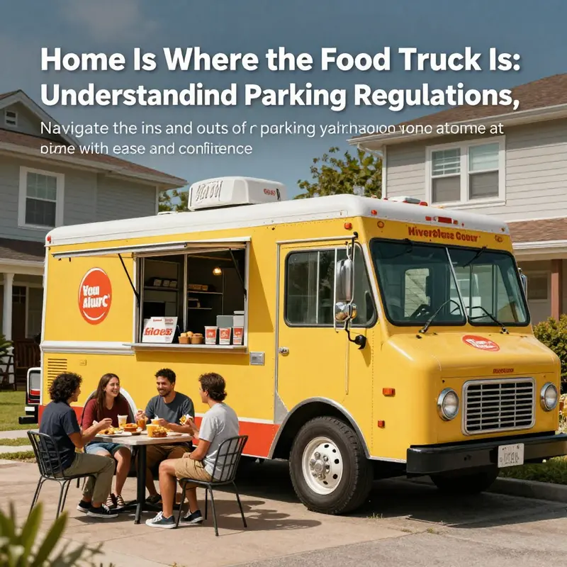 A food truck parked in a neighborhood during a sunny day, showcasing a lively atmosphere.
