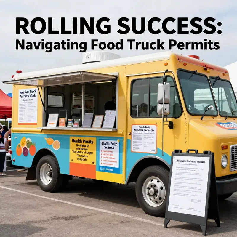 A food truck at a festival, highlighting the need for legal compliance with visible permits.