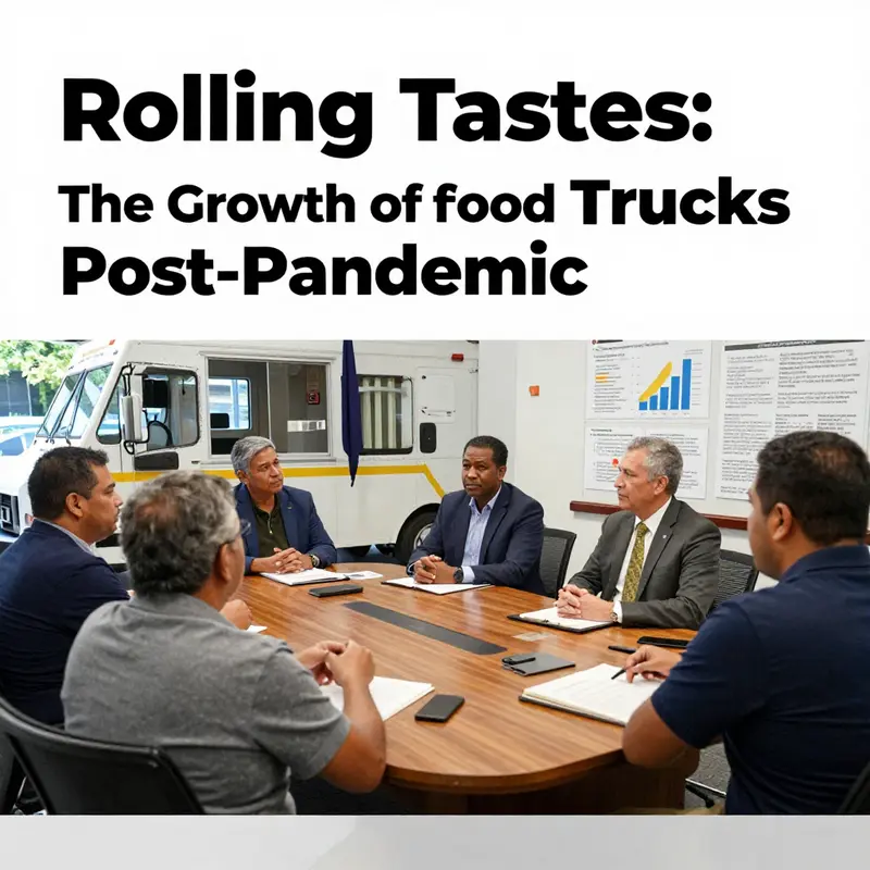 A vibrant outdoor food truck park showcasing the resurgence of food trucks after the pandemic.