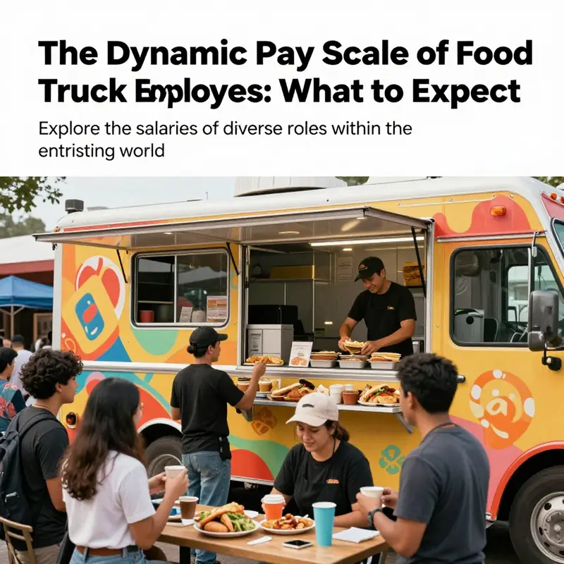 A festive market scene with a food truck, happy customers, and enthusiastic employees, highlighting the energy of food truck culture.