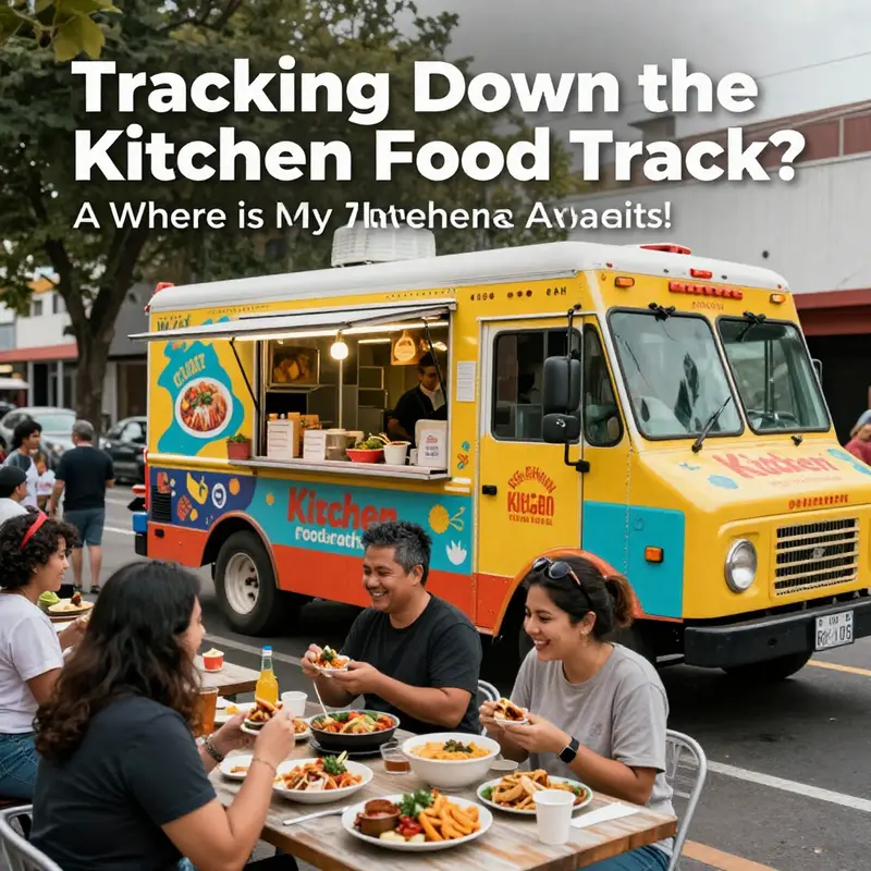 A lively kitchen food truck scene shows the excitement of street food lovers.