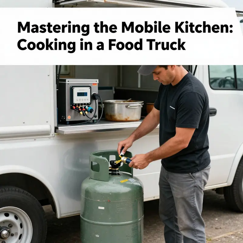An organized food truck kitchen filled with essential commercial-grade equipment for efficient cooking.