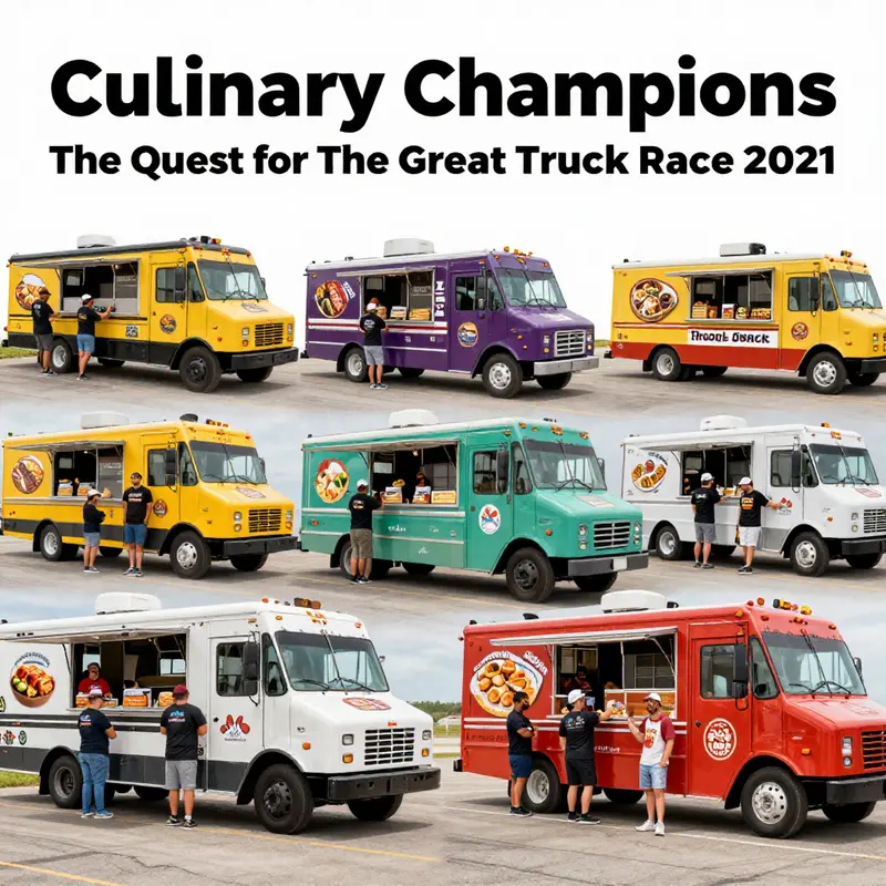 The dynamic and vibrant scene of food trucks filled with culinary delights during the 2021 race.