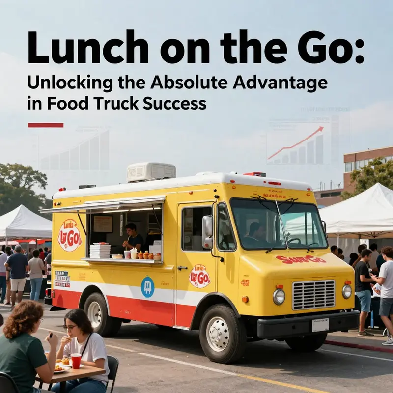 Lunch on the Go food truck serving a large crowd at an urban festival with charts illustrating efficiency.