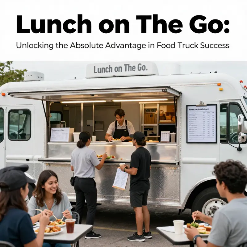 A visual representation of food truck operations alongside efficiency charts to illustrate absolute advantage.