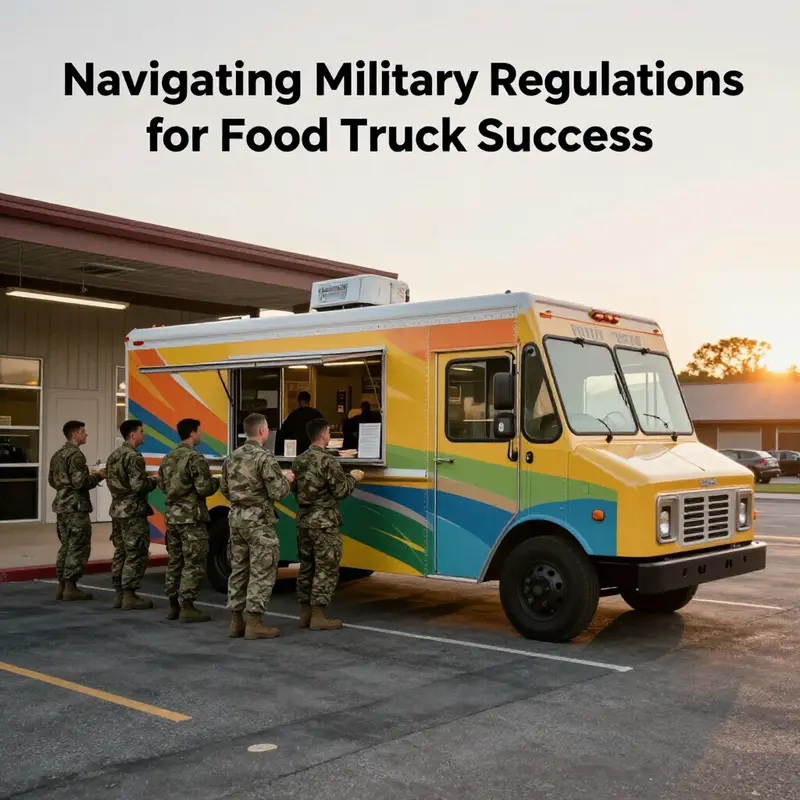 Representing the intersection of military service and culinary delights, this image captures the essence of food trucks at military bases.