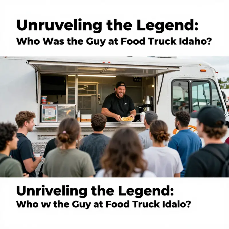 A lively food truck scene where the mysterious guy captivates visitors.
