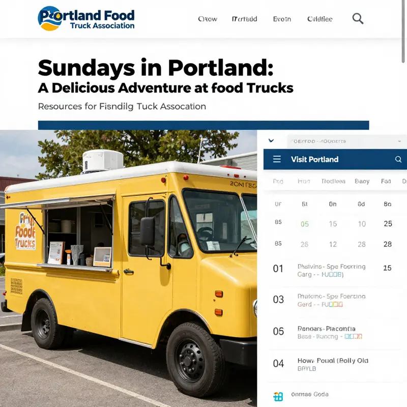A sunny Sunday in Portland showcasing vibrant food trucks and eager customers enjoying a variety of delicious cuisines.