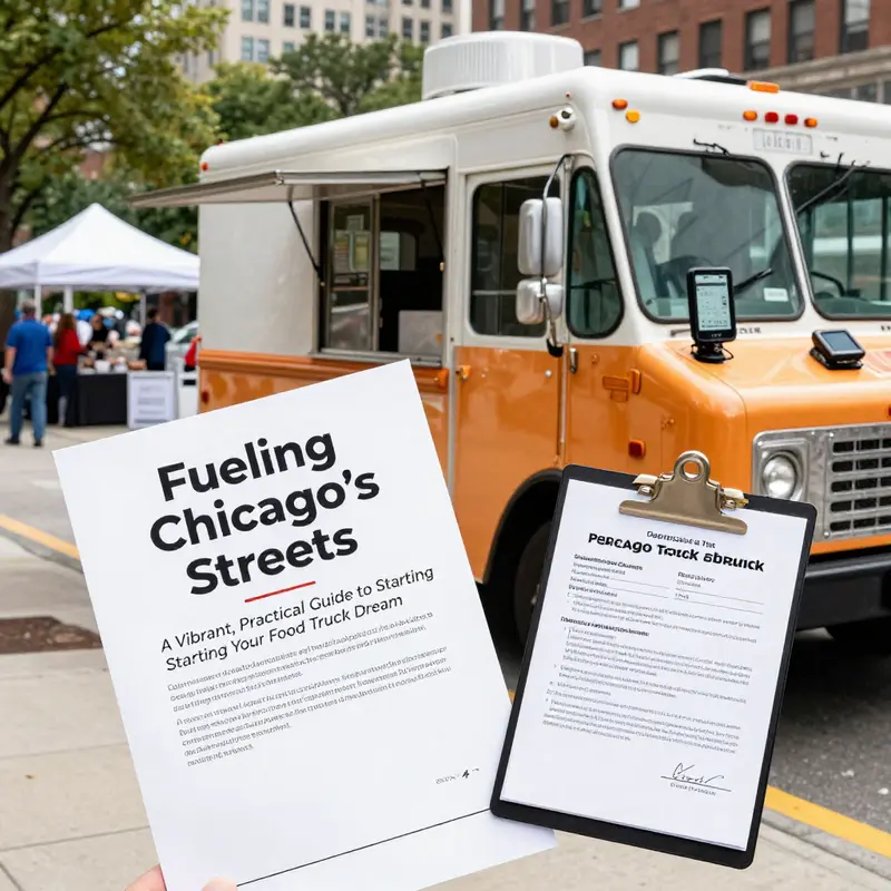 A food truck preparing to apply for permits at a busy Chicago event, highlighting the compliance steps that keep operations legal and safe.