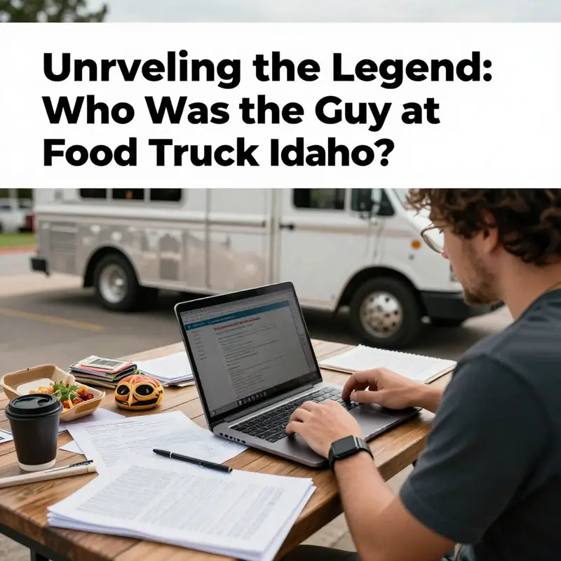 A lively food truck scene where the mysterious guy captivates visitors.