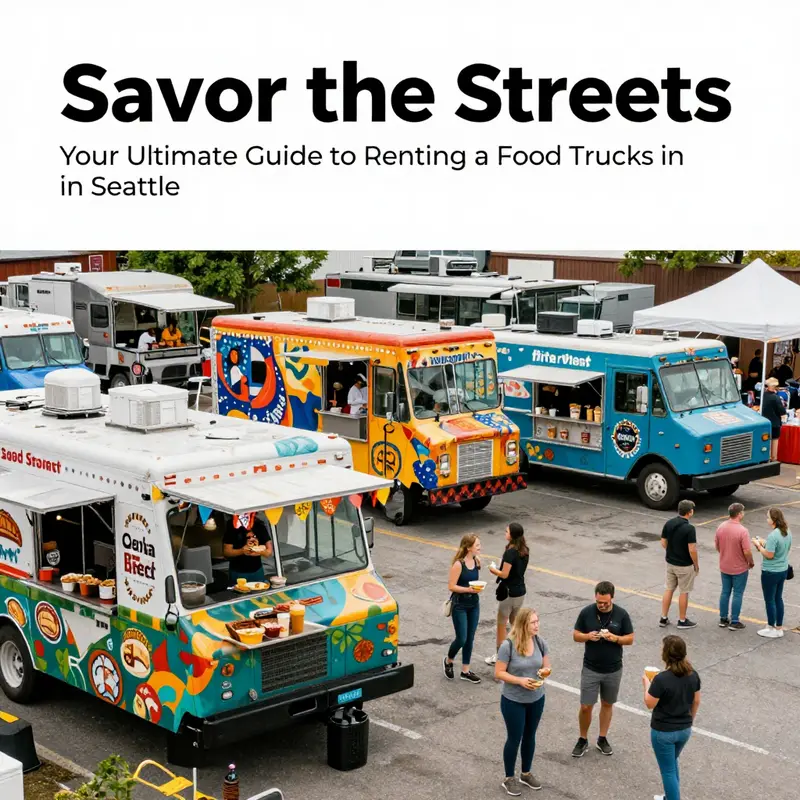 A vibrant food truck festival in Seattle featuring various trucks and happy attendees enjoying diverse culinary offerings.